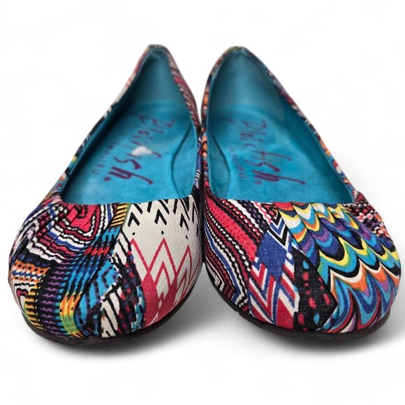 Blowfish Palma Ballet Flats Women's Boho Pleated Edge Festive Geo Pattern 7.5 - Picture 2 of 10